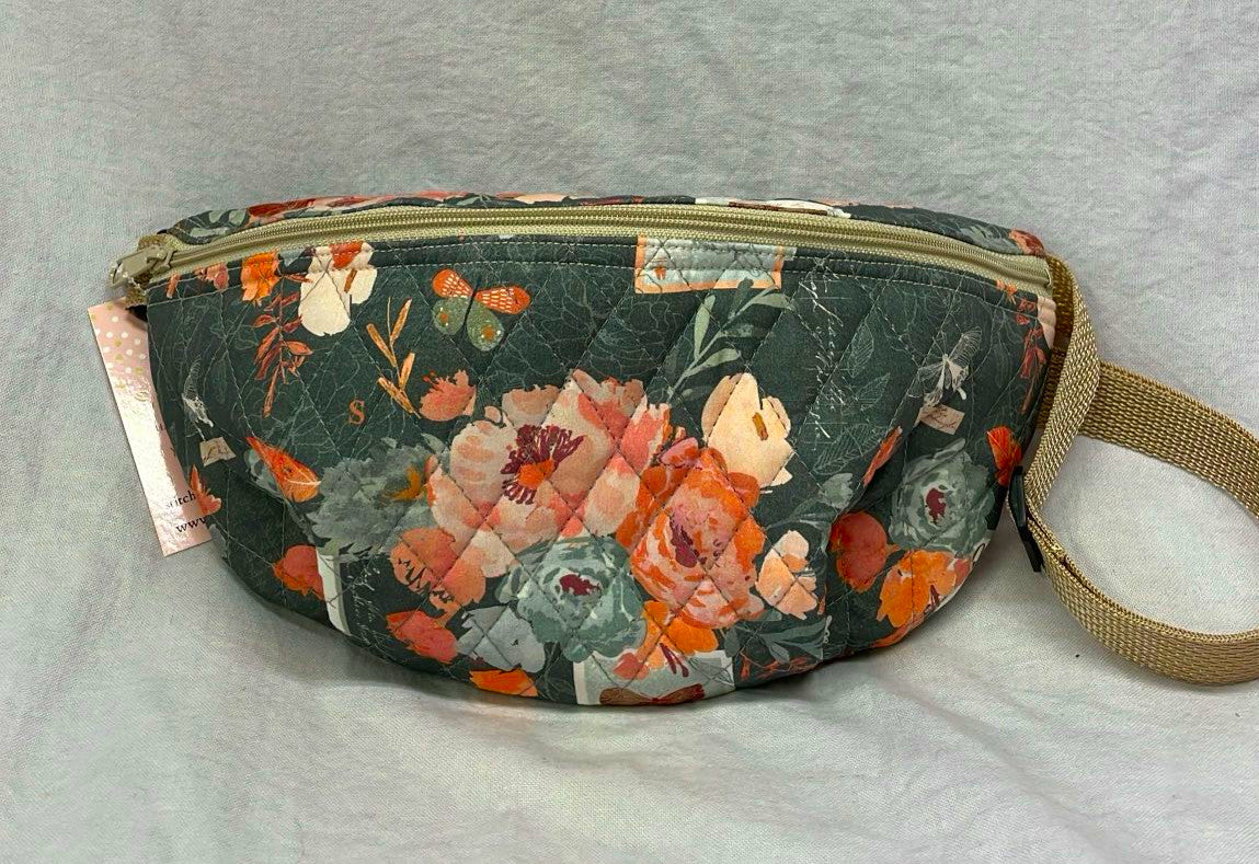 Gray and Coral Flowers Fanny Pack