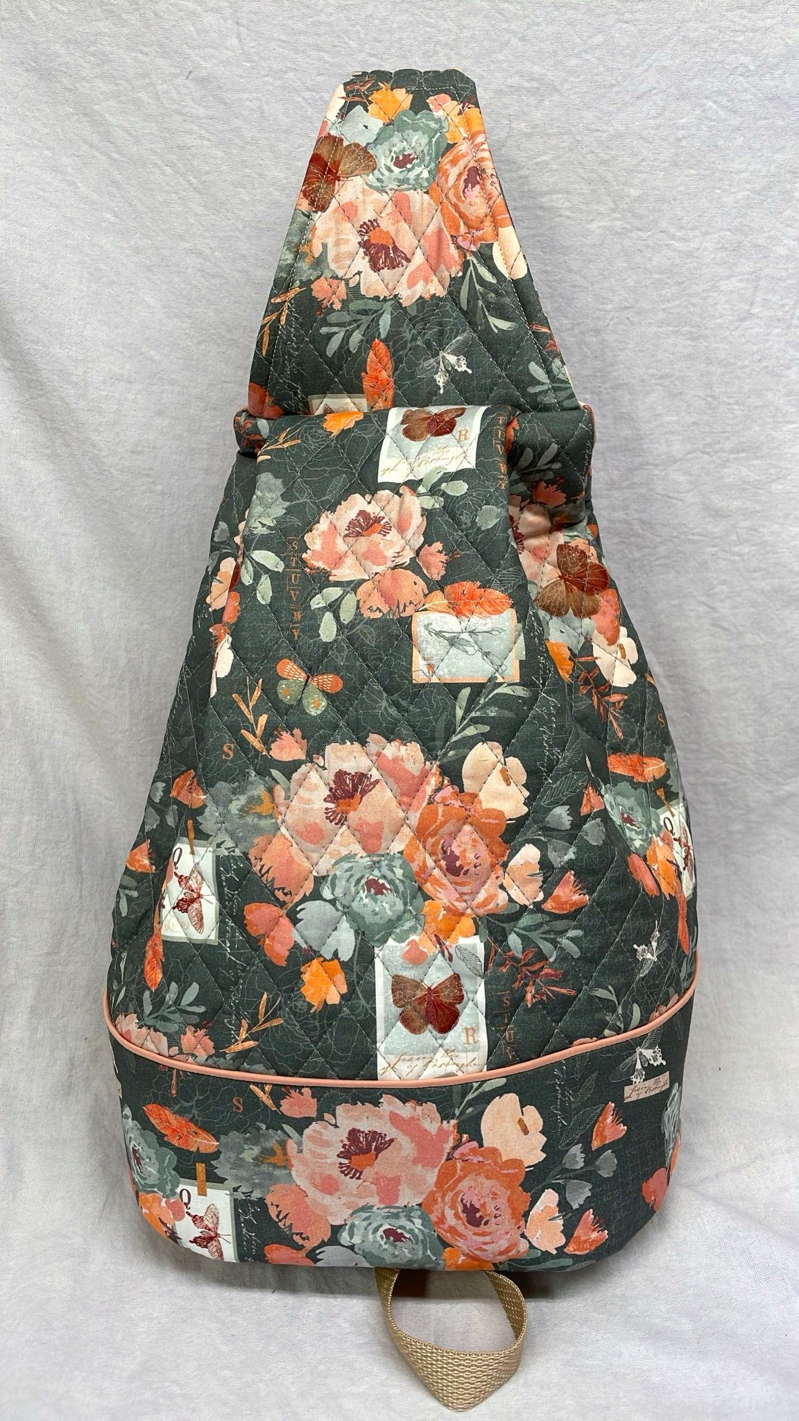 Gray and Coral Flowers Sling Purse