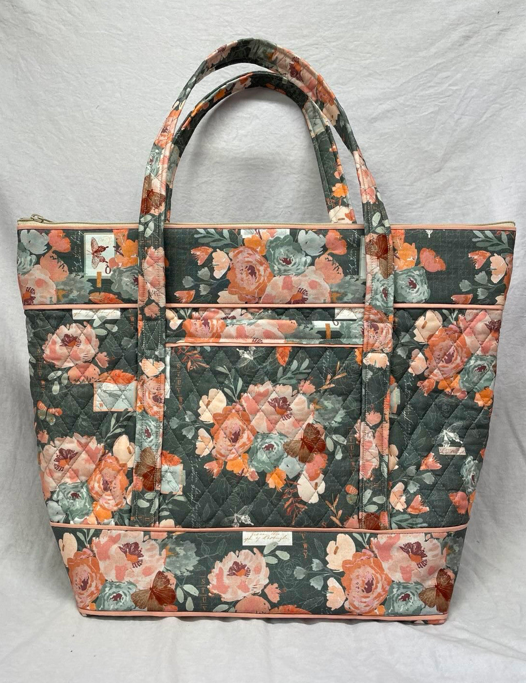 Gray and Coral Flowers Large Square Purse