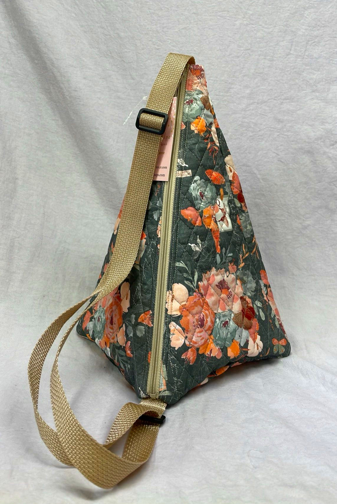 Gray and Coral Flowers Large Pyramid Bag