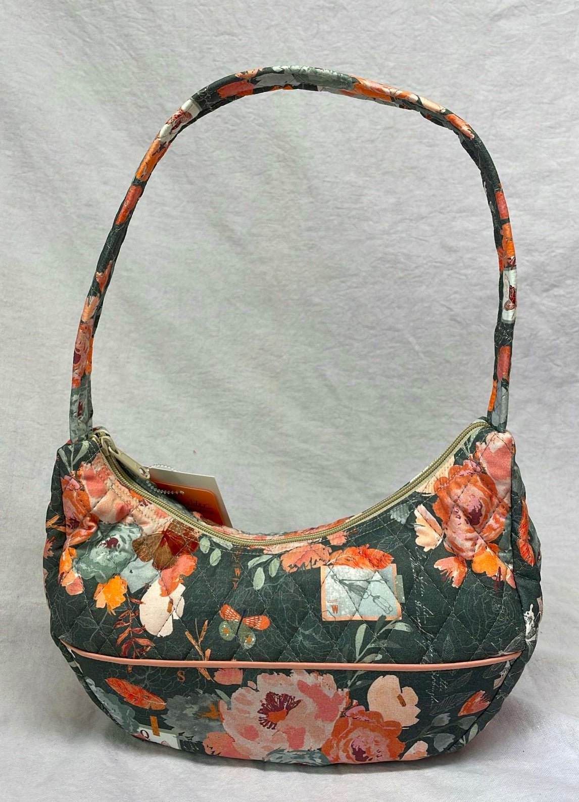 Gray and Coral Flowers Shoulder Purse w/Blue Background