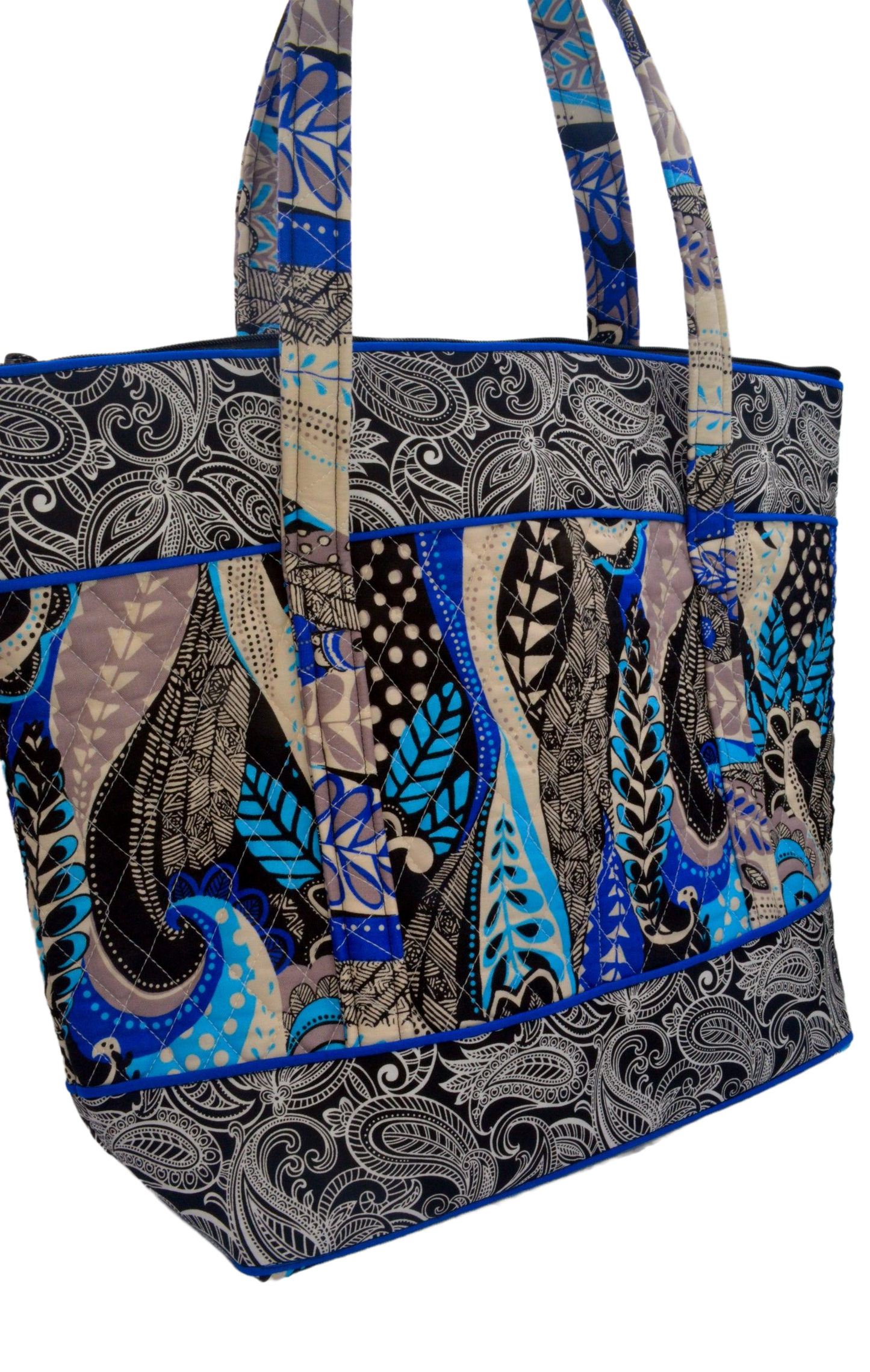 Blue Paisley Large Square Purse with Blue Piping