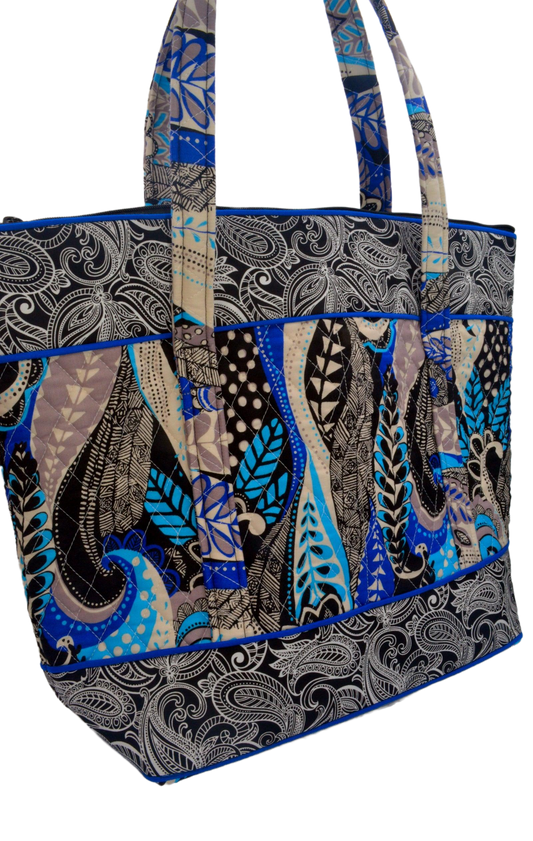 Blue Paisley Large Square Purse with Blue Piping