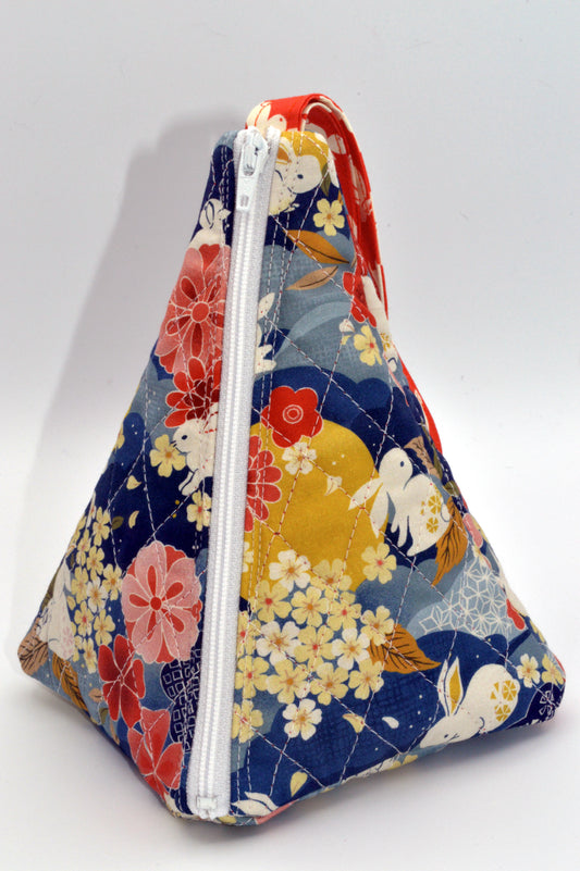 Moon Rabbit Small Pyramid Knitting Bag w/Blue Backround