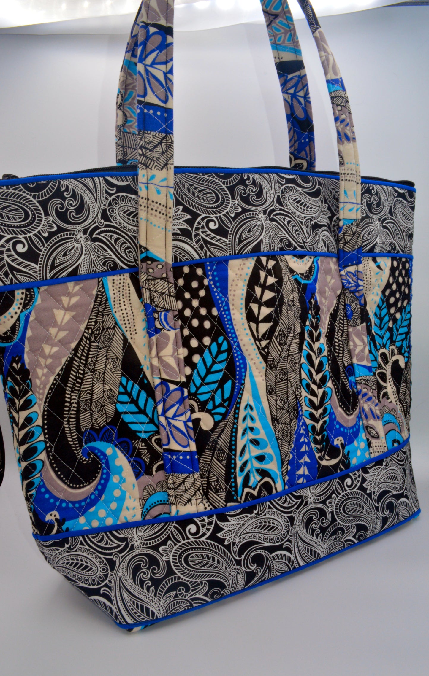 Blue Paisley Large Square Purse with Blue Piping